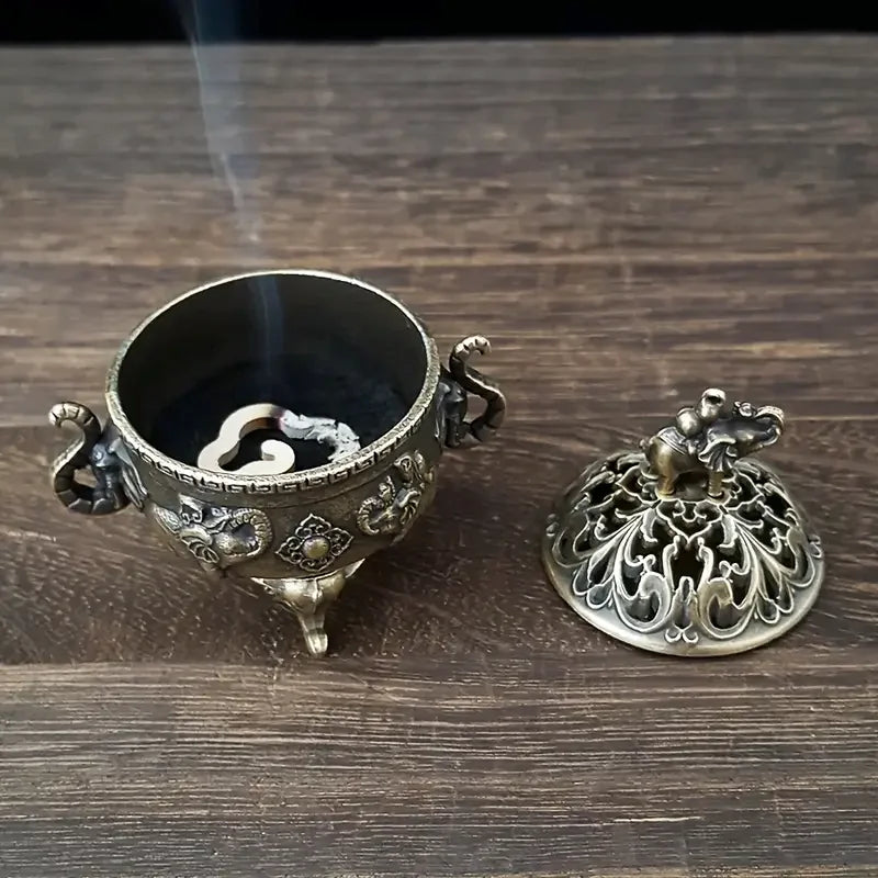 LuxeHomes Elephant Incense Burner Holder | Metal Bohemian Meditation Decor | Bronze
