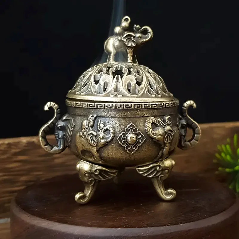 LuxeHomes Elephant Incense Burner Holder | Metal Bohemian Meditation Decor | Bronze