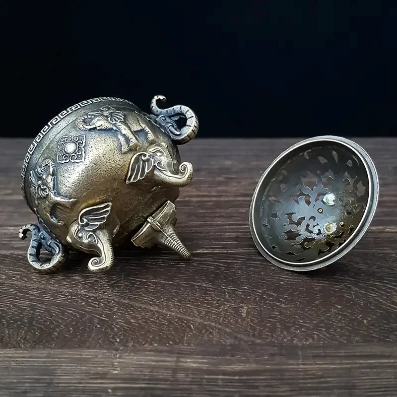 LuxeHomes Elephant Incense Burner Holder | Metal Bohemian Meditation Decor | Bronze