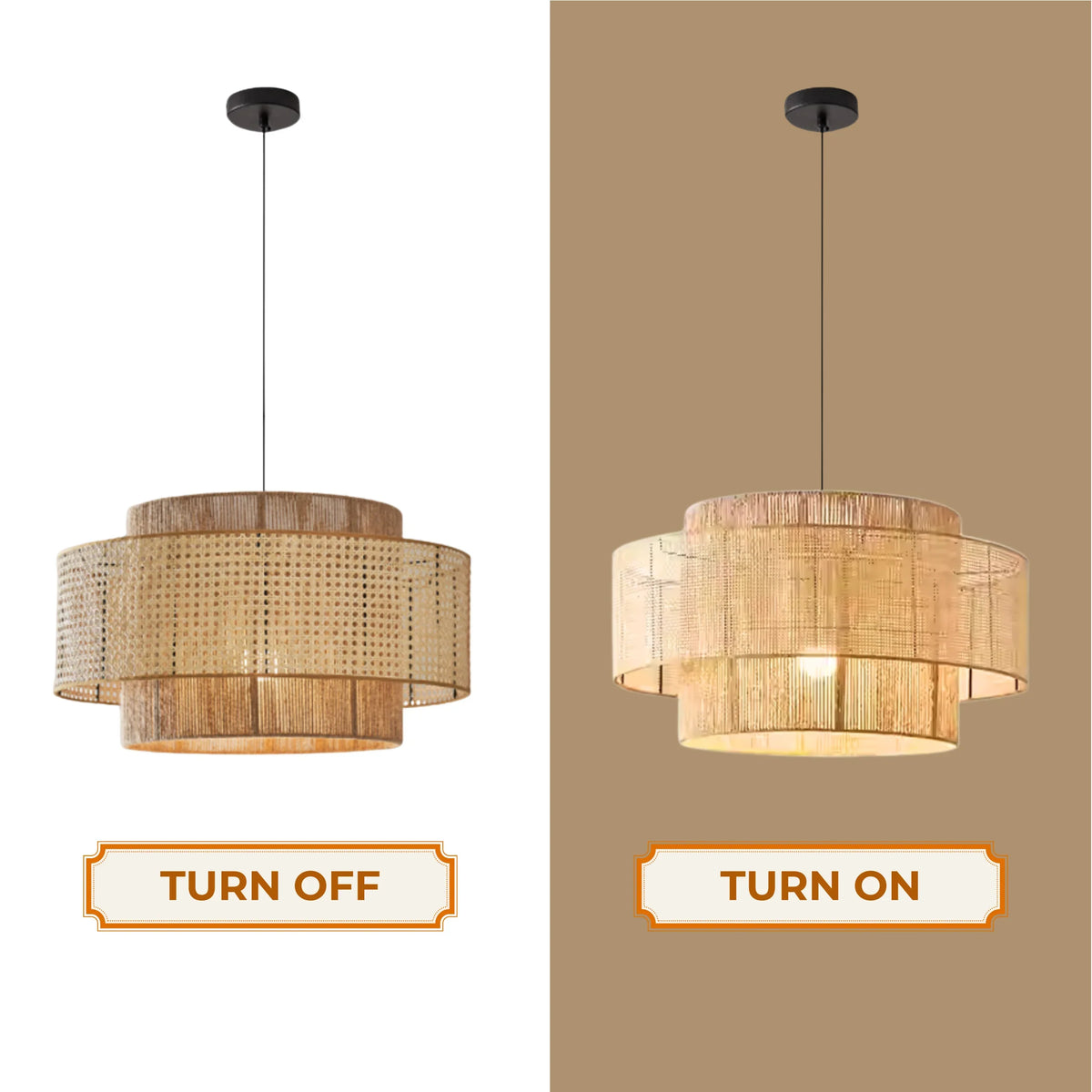 Tiered Rattan Pendant Lighting – Natural Wicker Hanging Lamp