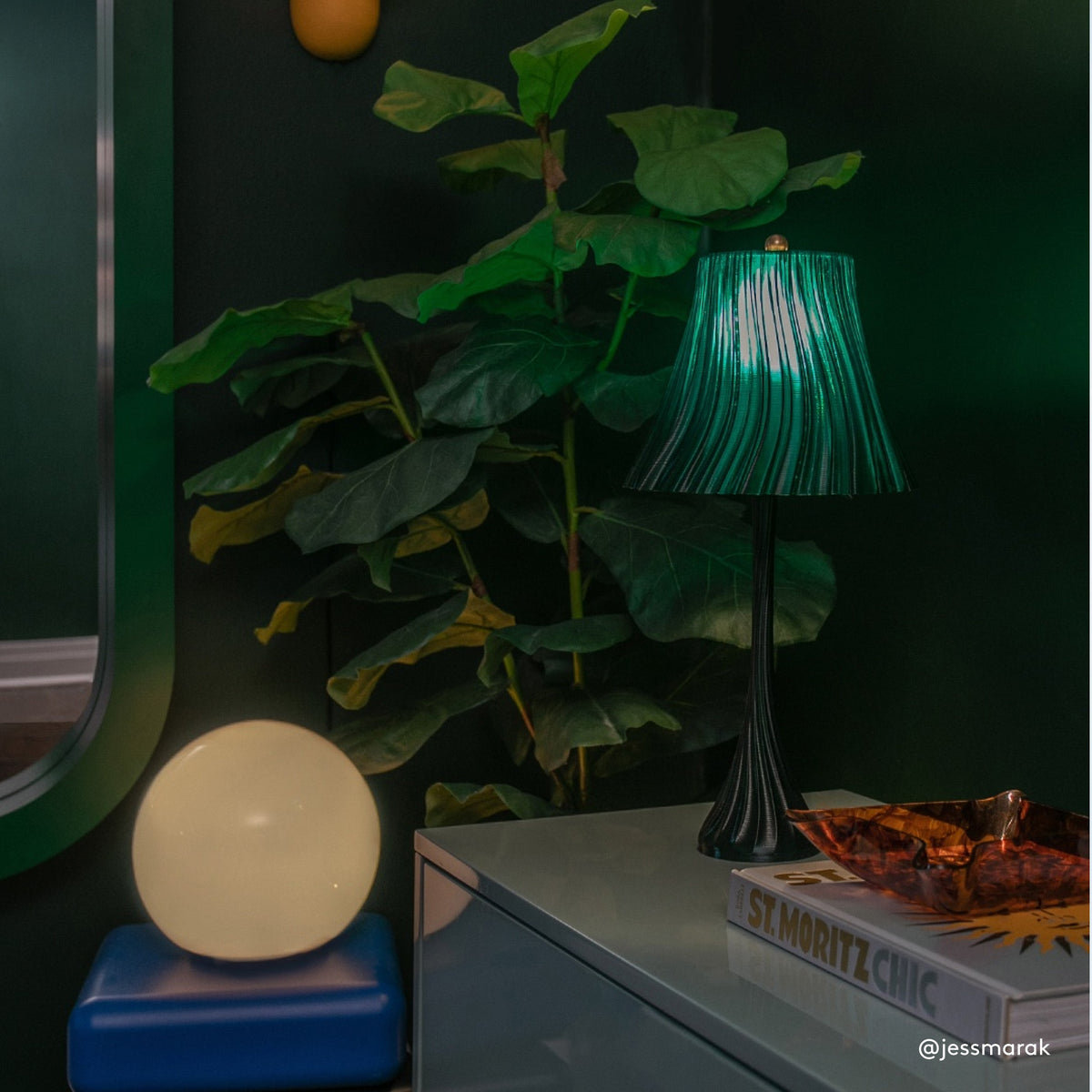 LuxeHomes Pleat Table Lamp | Artisan Glass Modern Style | Amber, Clear, Smoke & Emerald