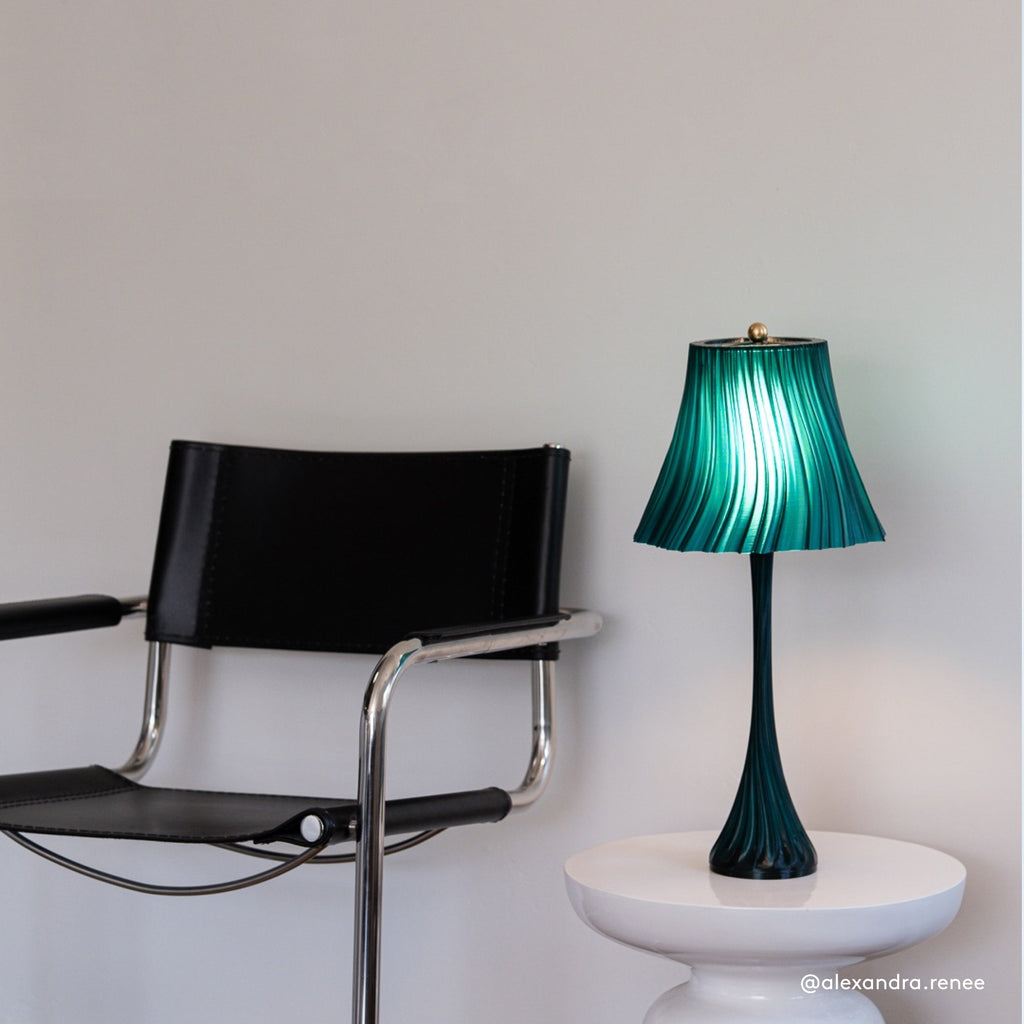 LuxeHomes Pleat Table Lamp | Artisan Glass Modern Style | Amber, Clear, Smoke & Emerald