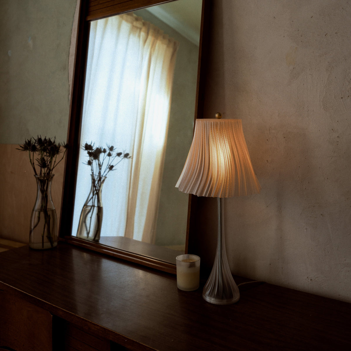 LuxeHomes Pleat Table Lamp | Artisan Glass Modern Style | Amber, Clear, Smoke & Emerald