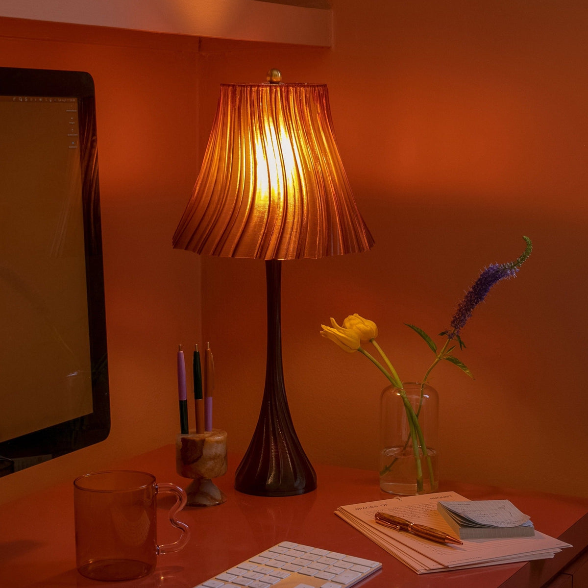 LuxeHomes Pleat Table Lamp | Artisan Glass Modern Style | Amber, Clear, Smoke & Emerald