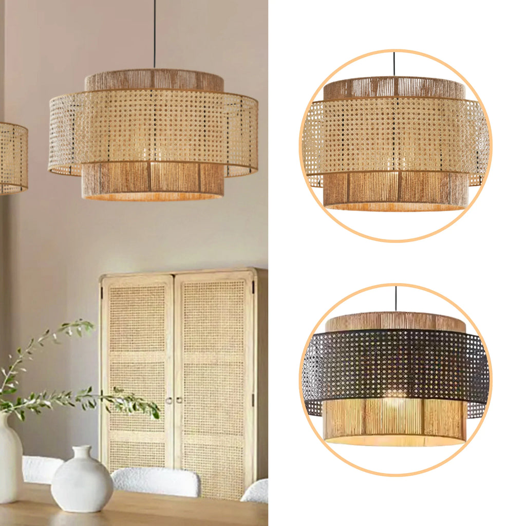 Tiered Rattan Pendant Lighting – Natural Wicker Hanging Lamp