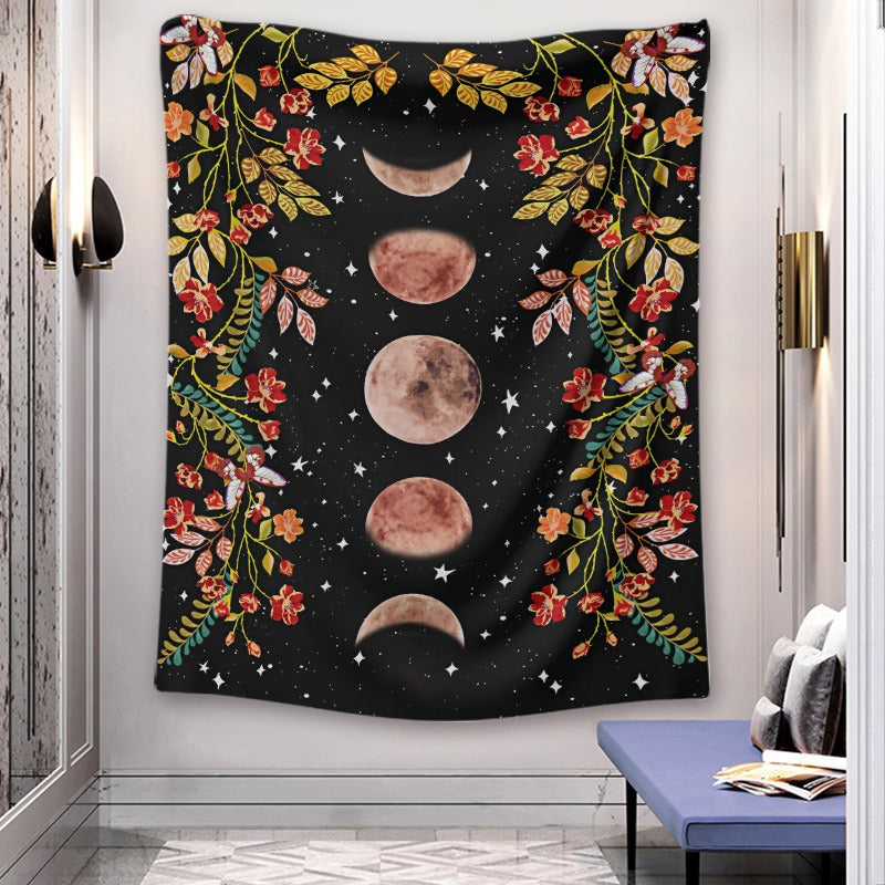 Moon Phase Flowers Tapestry