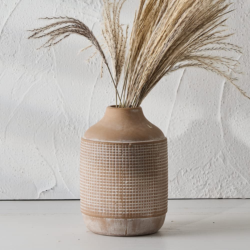 Rustic Ceramic Boho Vase | 7-Inch Sand Glaze Farmhouse Decor