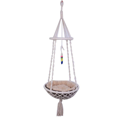 Macramé Hanging Cat Hammock | Boho Indoor Cat Swing Nest