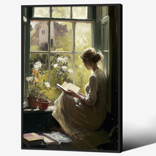Vintage Female Portrait Wall Art | Framed Reading Woman Print