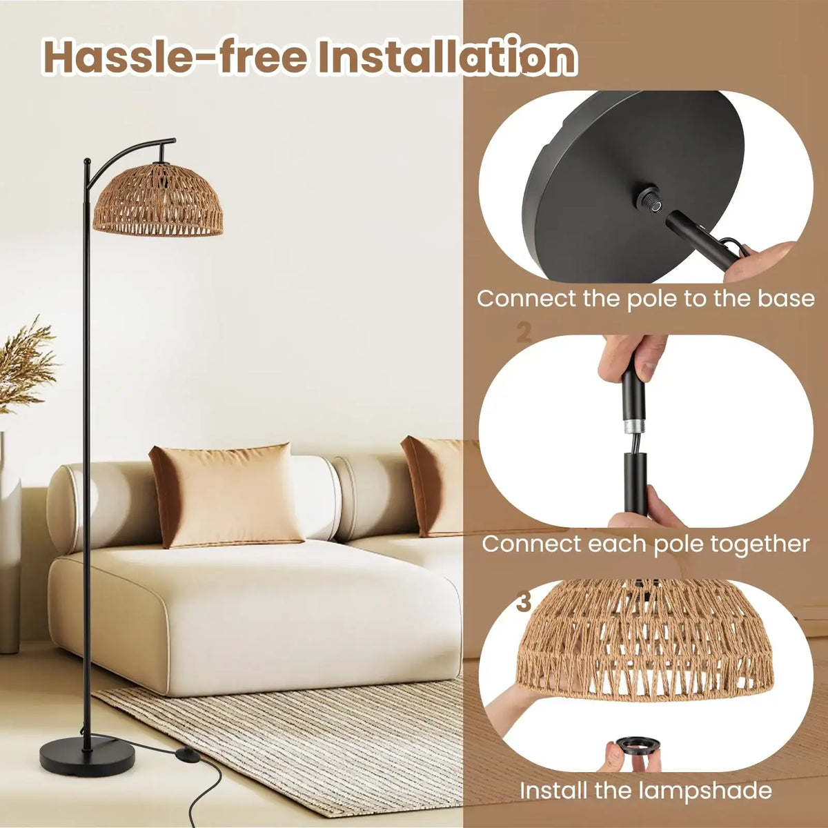 Arc Floor Lamp | Metal Pole & Hanging Shade | Modern Black | 63"