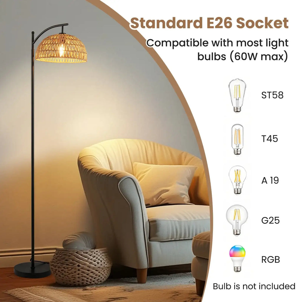 Arc Floor Lamp | Metal Pole & Hanging Shade | Modern Black | 63"