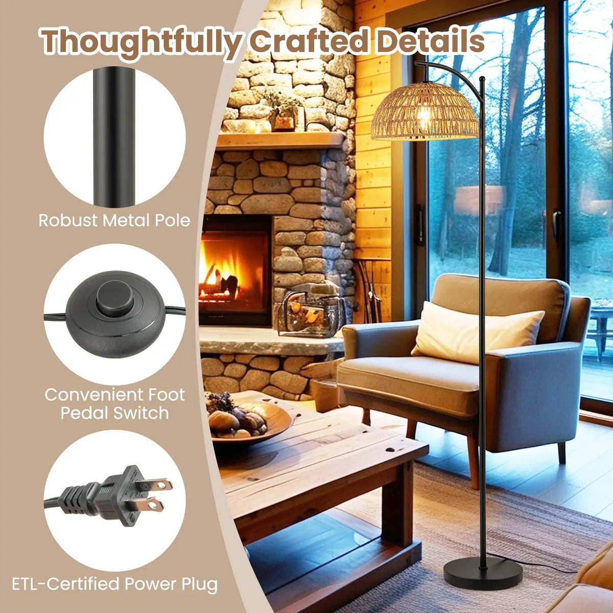 Arc Floor Lamp | Metal Pole & Hanging Shade | Modern Black | 63"