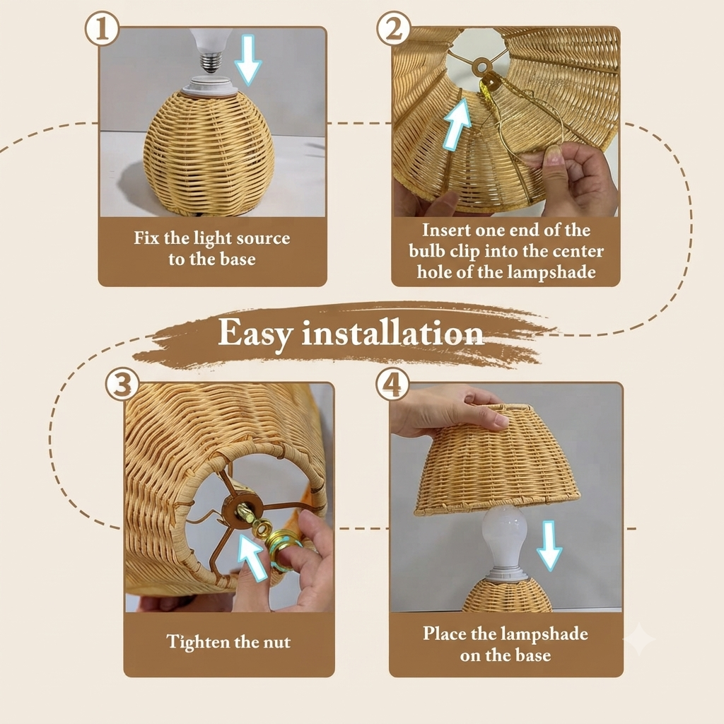 Woven Rattan Sphere Table Lamp | Boho Natural Wicker Desk Light