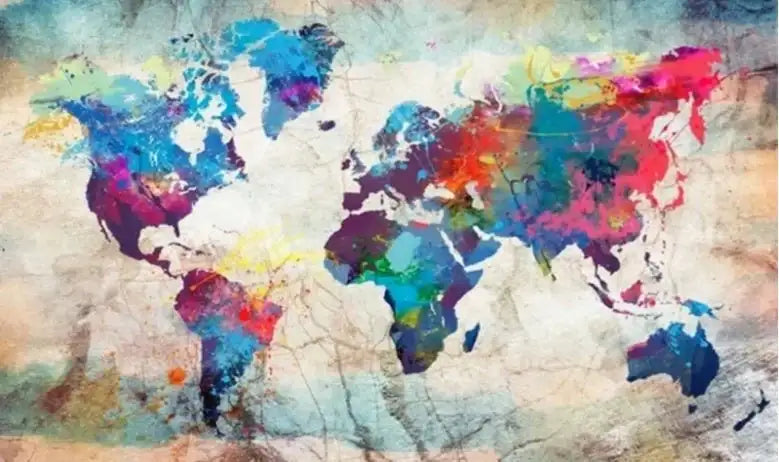 LuxeHome by Boutique Rugs: 5D Diamond Painting Kit, Colorful World Map - 35x20cm to 70x40cm