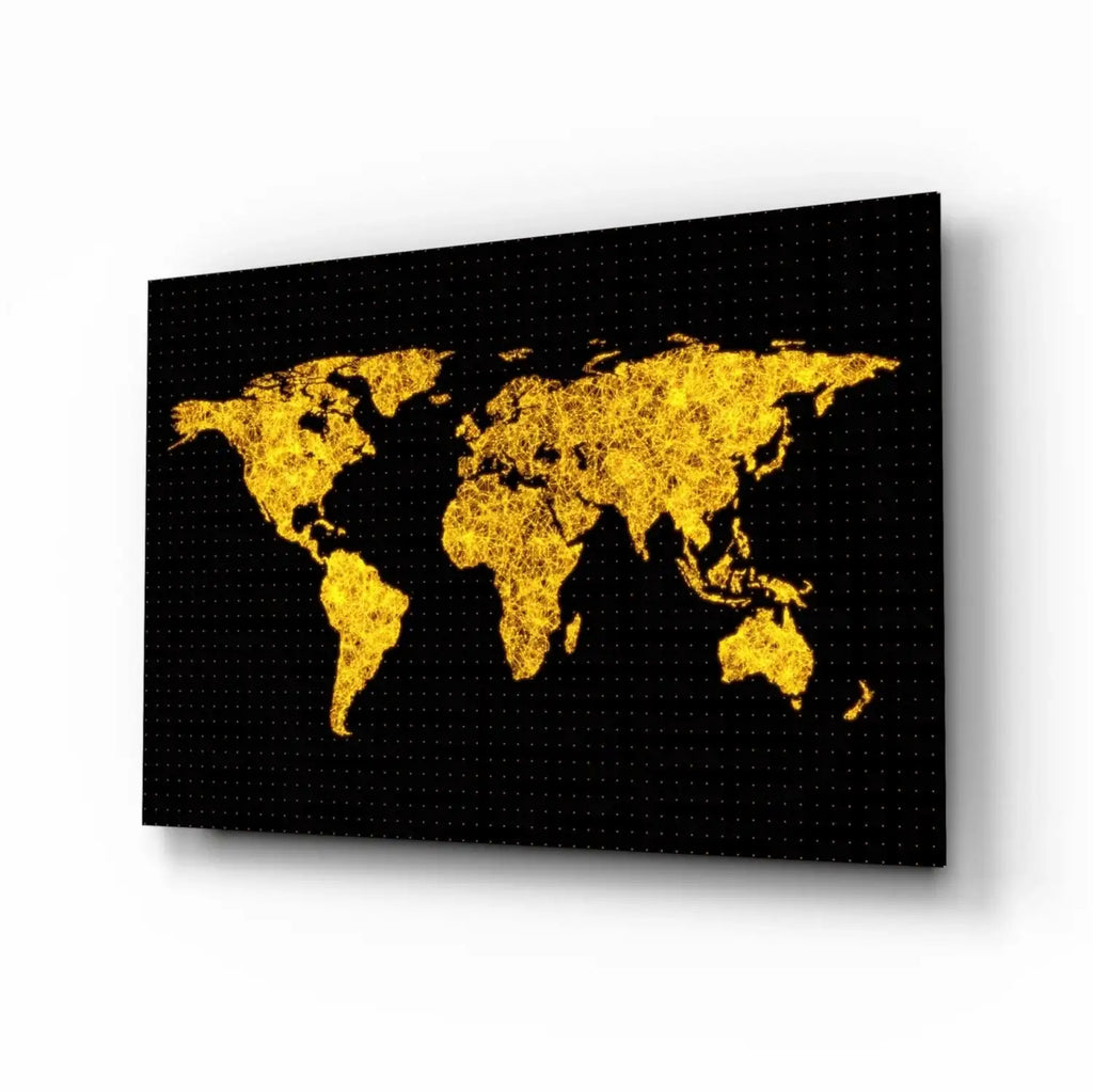 LuxeHome by Insigneart: Glowing Gold World Map Tempered Glass Wall Art - 28" to 55"