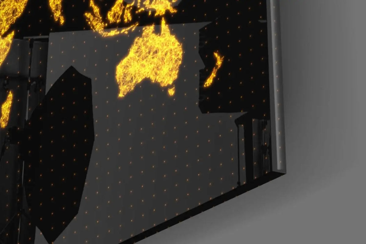 LuxeHome by Insigneart: Glowing Gold World Map Tempered Glass Wall Art - 28" to 55"