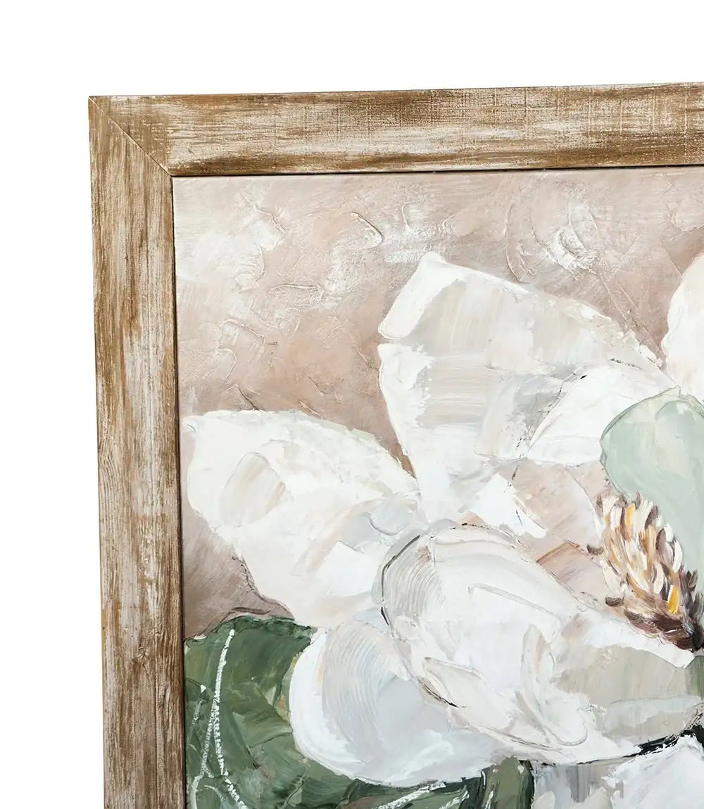 LuxeHome: Rustic Floral Canvas Wall Art | Hand-Painted White Magnolia - 39x39 in.