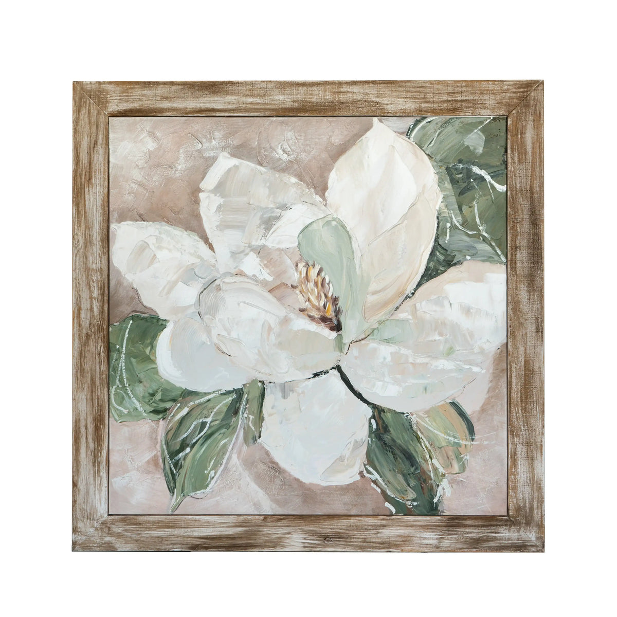 LuxeHome: Rustic Floral Canvas Wall Art | Hand-Painted White Magnolia - 39x39 in.