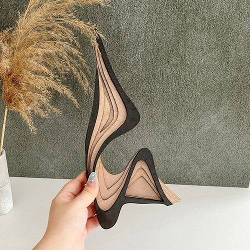 3D Wooden Wall Art – Curved Abstract Natural Wood Decor