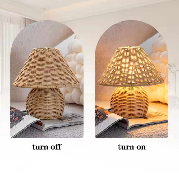 Woven Rattan Sphere Table Lamp | Boho Natural Wicker Desk Light