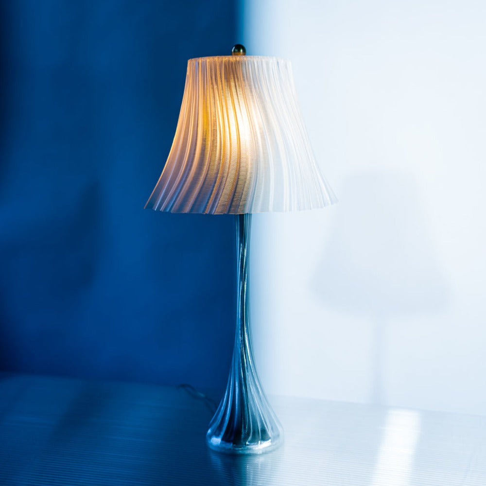 LuxeHomes Pleat Table Lamp | Artisan Glass Modern Style | Amber, Clear, Smoke & Emerald