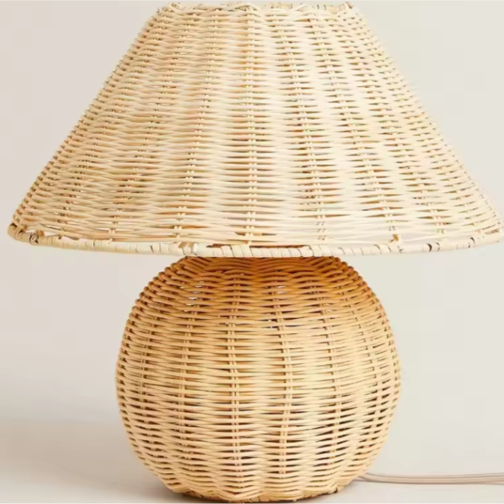 Woven Rattan Sphere Table Lamp | Boho Natural Wicker Desk Light
